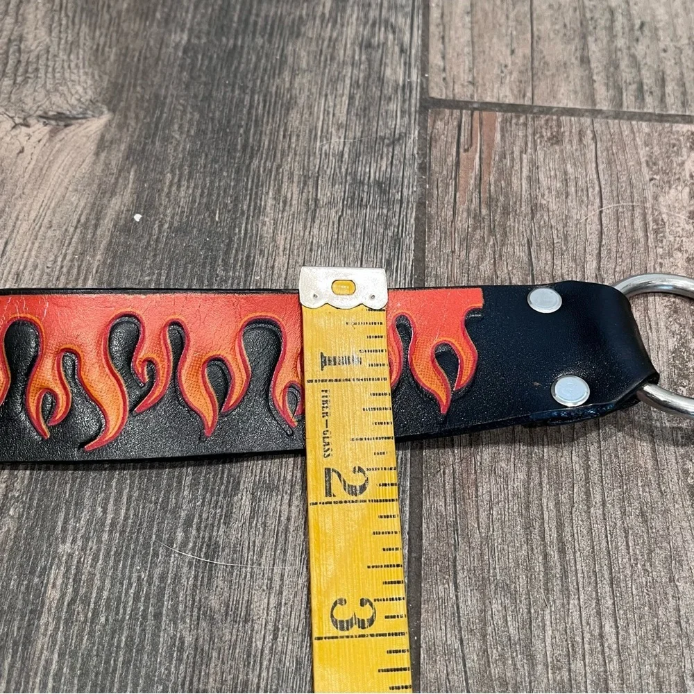 RED FLAMES EMBOSSED TRUCKER MOTORCYCLE Y2K Goth Grunge LEATHER BELT XL 40/42